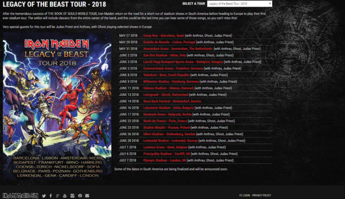 Iron Maiden Legacy Of The Beast Tour 2018