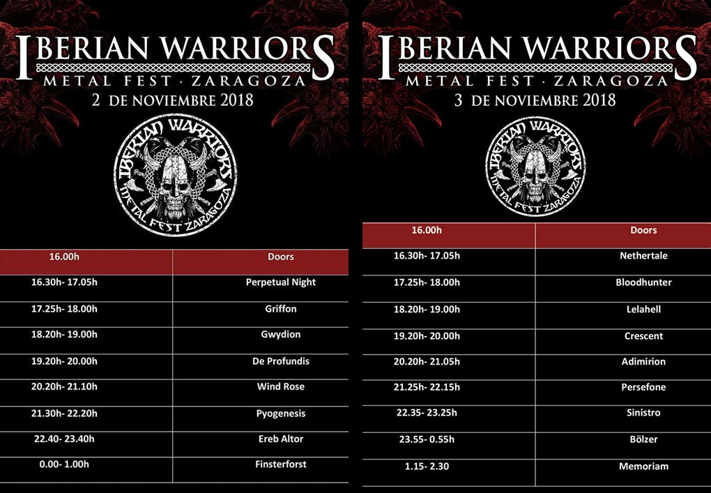 Horarios Iberian Warriors Metal Fest 2018