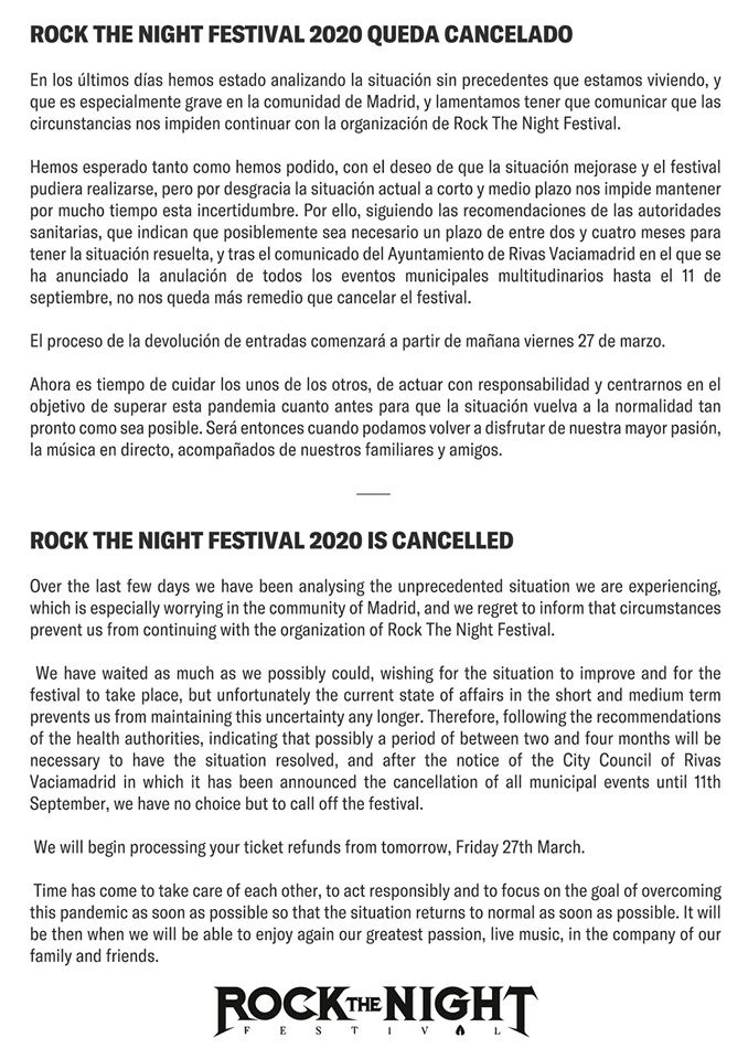 Rock The Night 2020 Cancelación