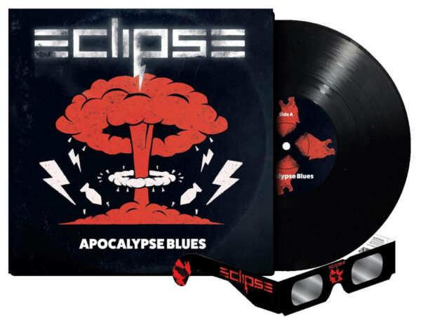 Portada del single "Apocalypse Blues" de ECLIPSE y las gafas de sol que acompañan el lanzamiento