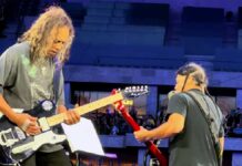 Kirk Hammett y Robert Trujillo de Metallica en el Estadio Olímpico de Berlín
