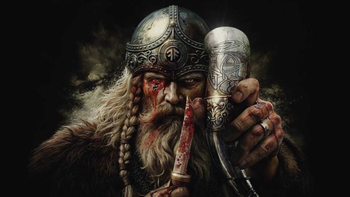 Detalle de la portada de The Allfather Awakens, disco de Amon Amarth